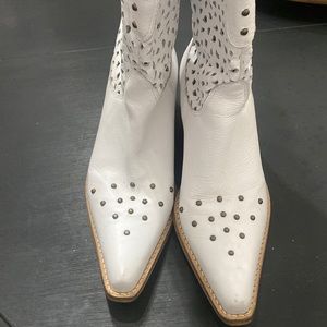 Penny loves Kenny white leather holy studded cowboy boots